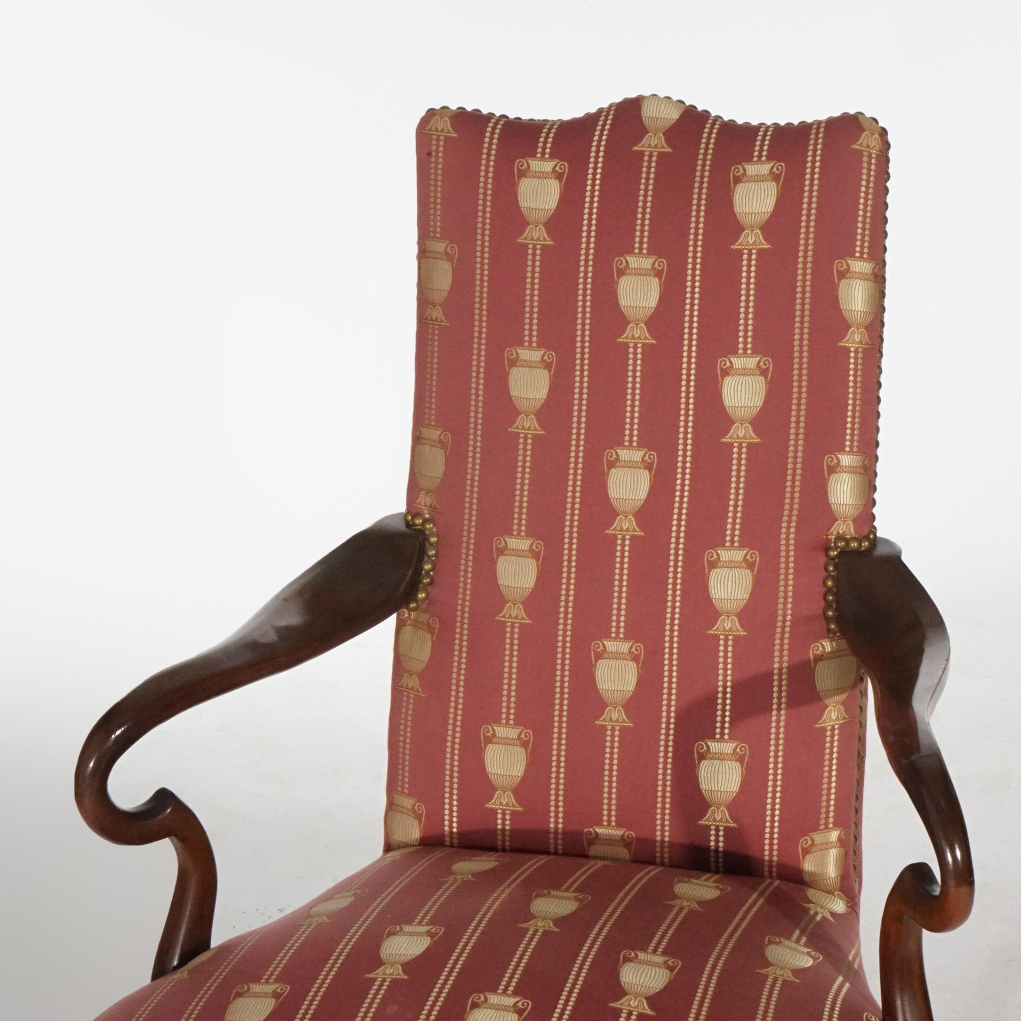 Queen Anne Style Mahogany Upholstered armchair, circa 1940 7