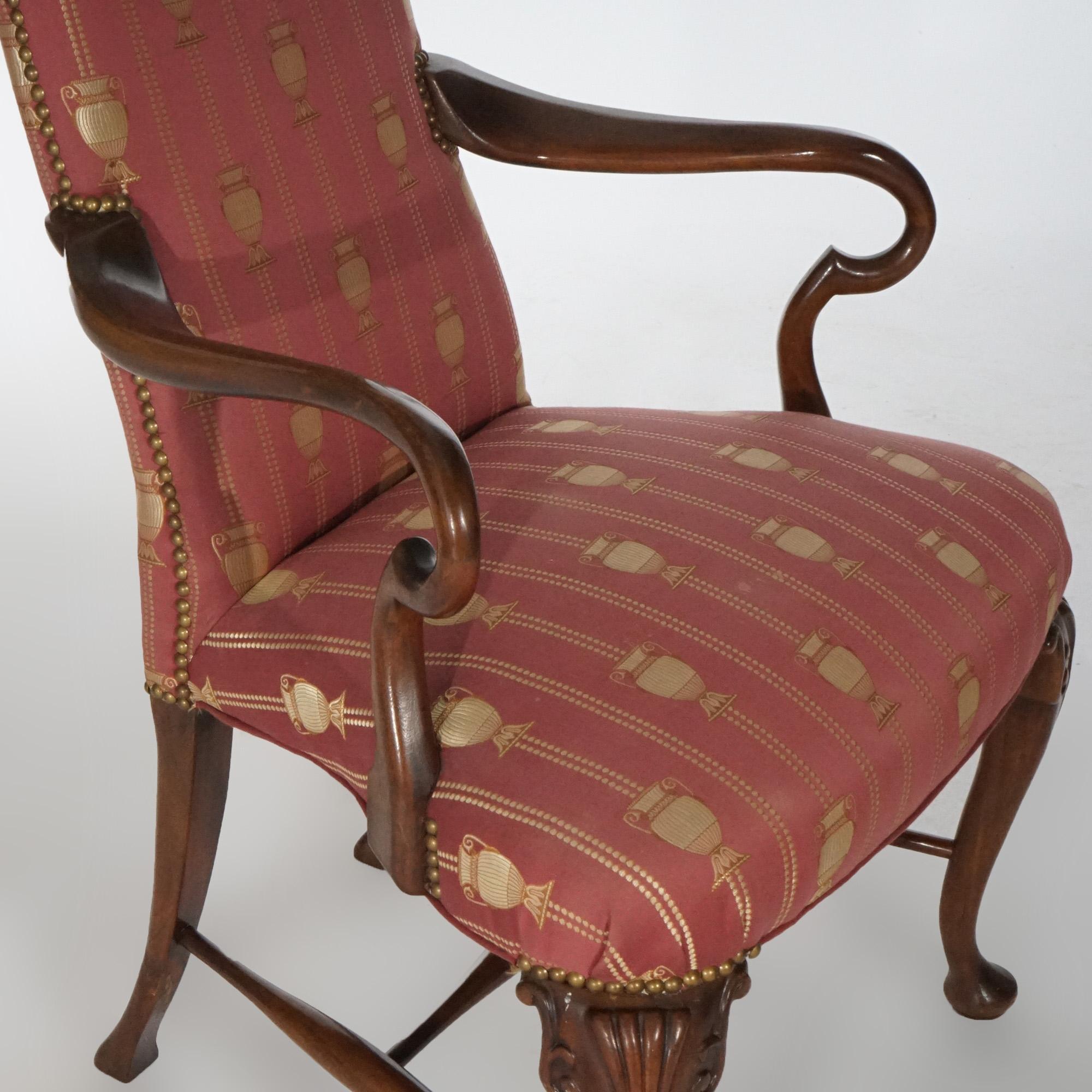Queen Anne Style Mahogany Upholstered armchair, circa 1940 8