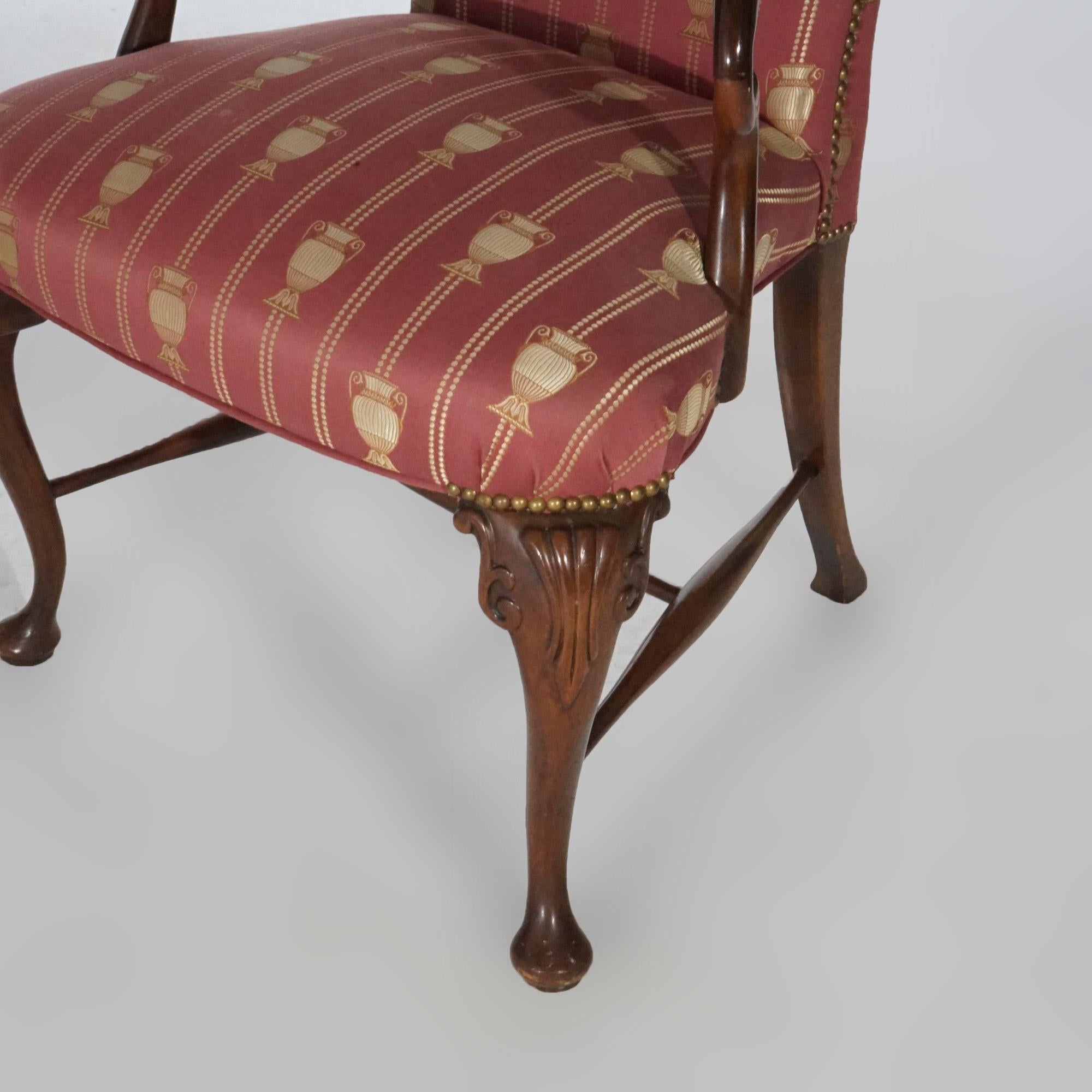 Queen Anne Style Mahogany Upholstered armchair, circa 1940 10