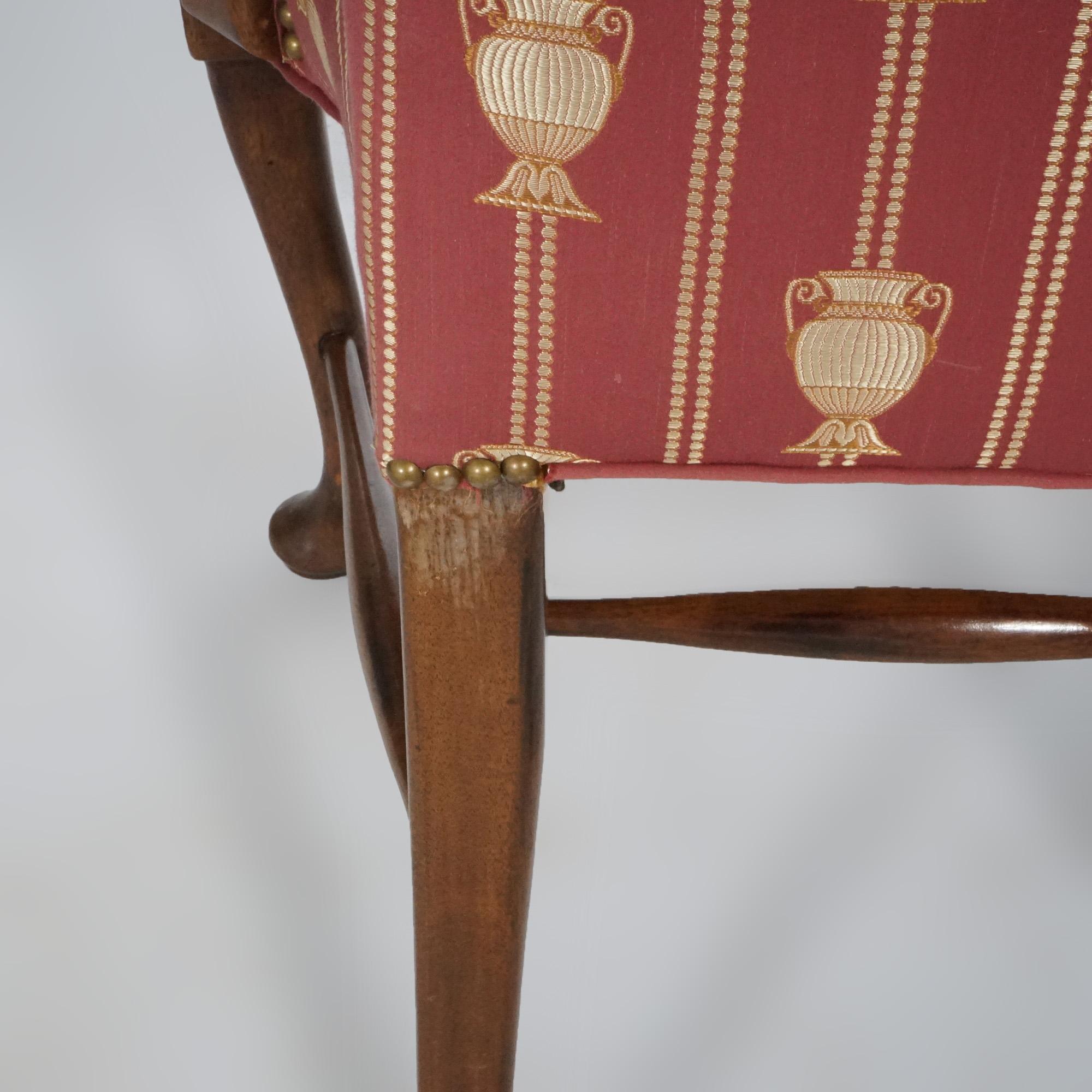 Queen Anne Style Mahogany Upholstered armchair, circa 1940 12