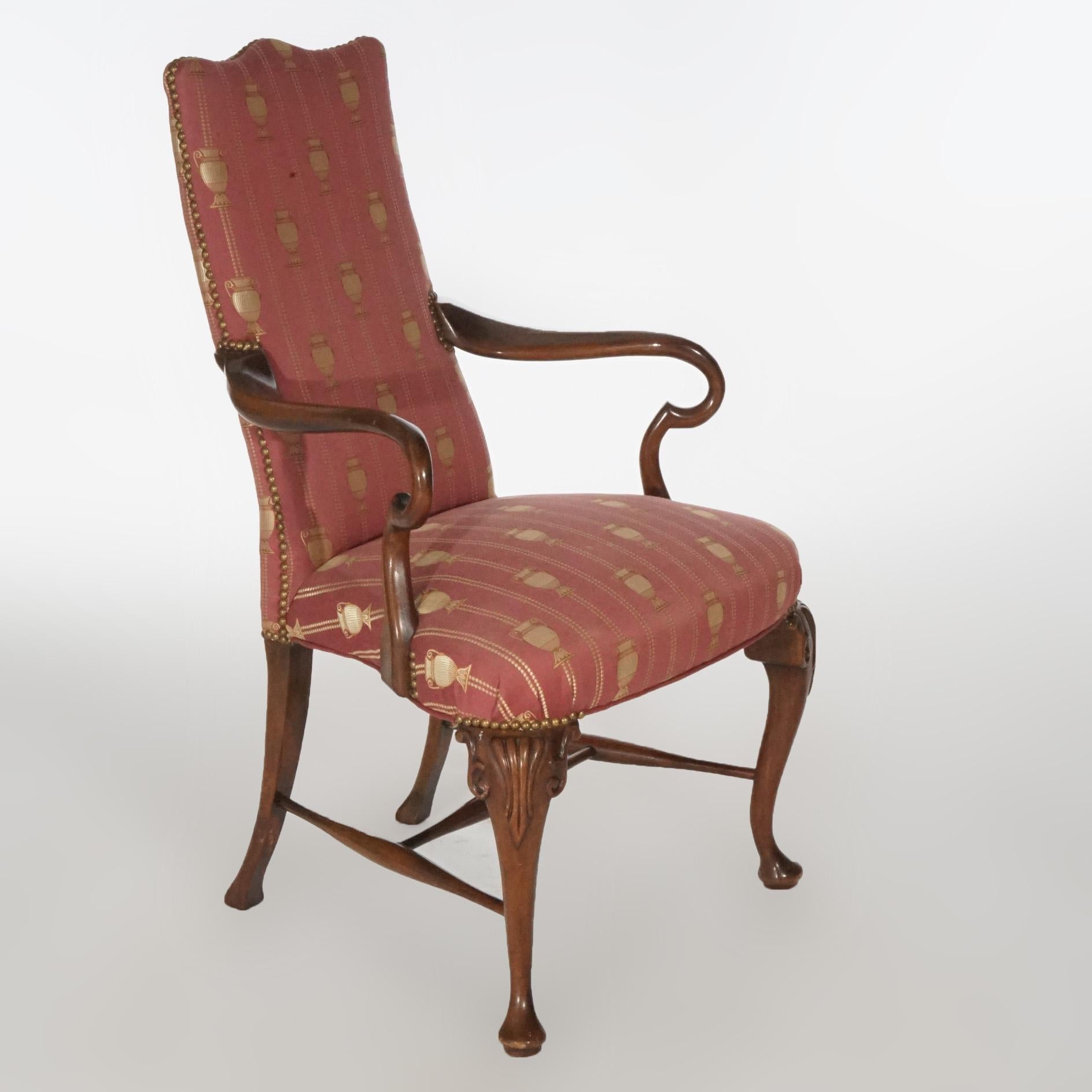 Queen Anne Style Mahogany Upholstered armchair, circa 1940 In Good Condition In Big Flats, NY