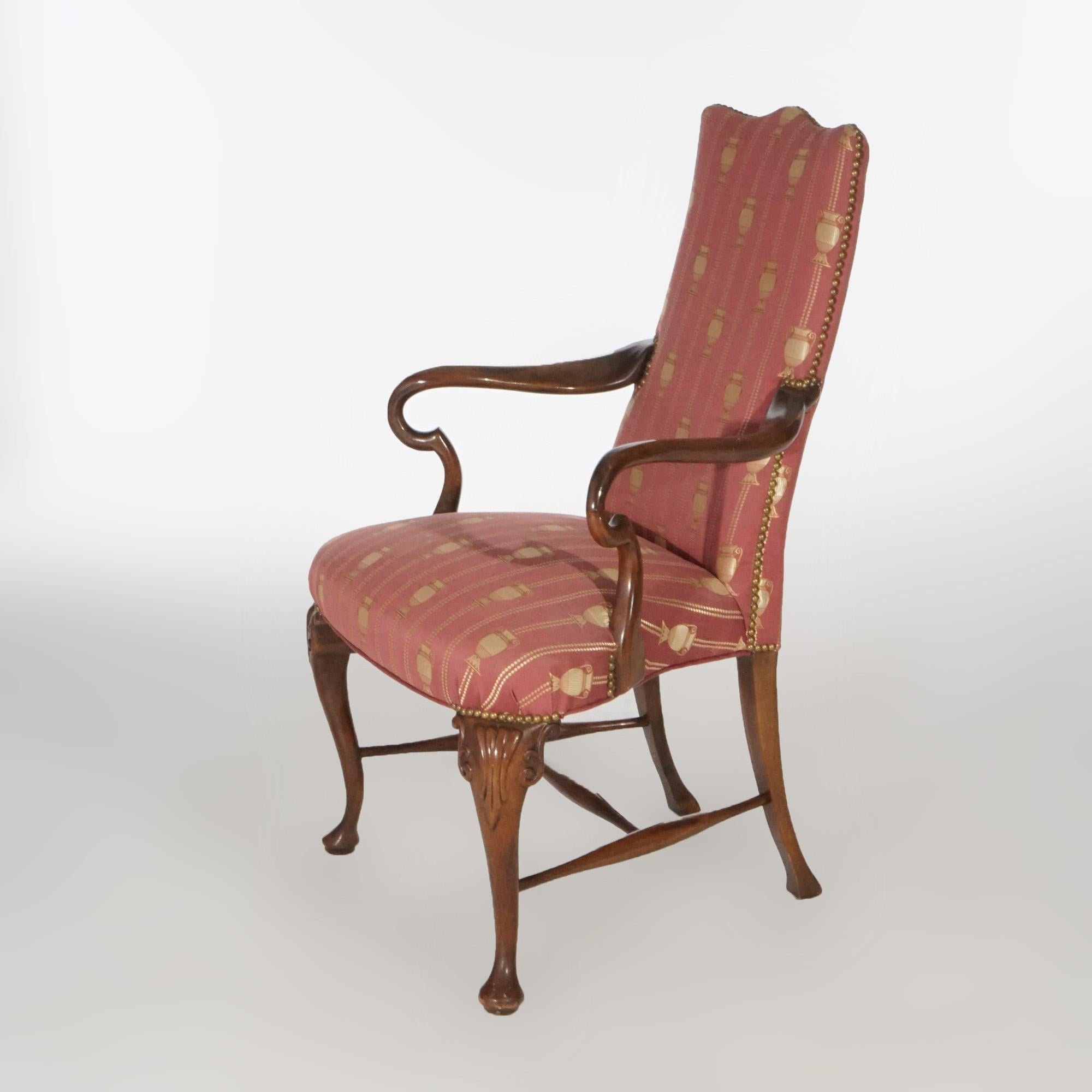 20th Century Queen Anne Style Mahogany Upholstered armchair, circa 1940