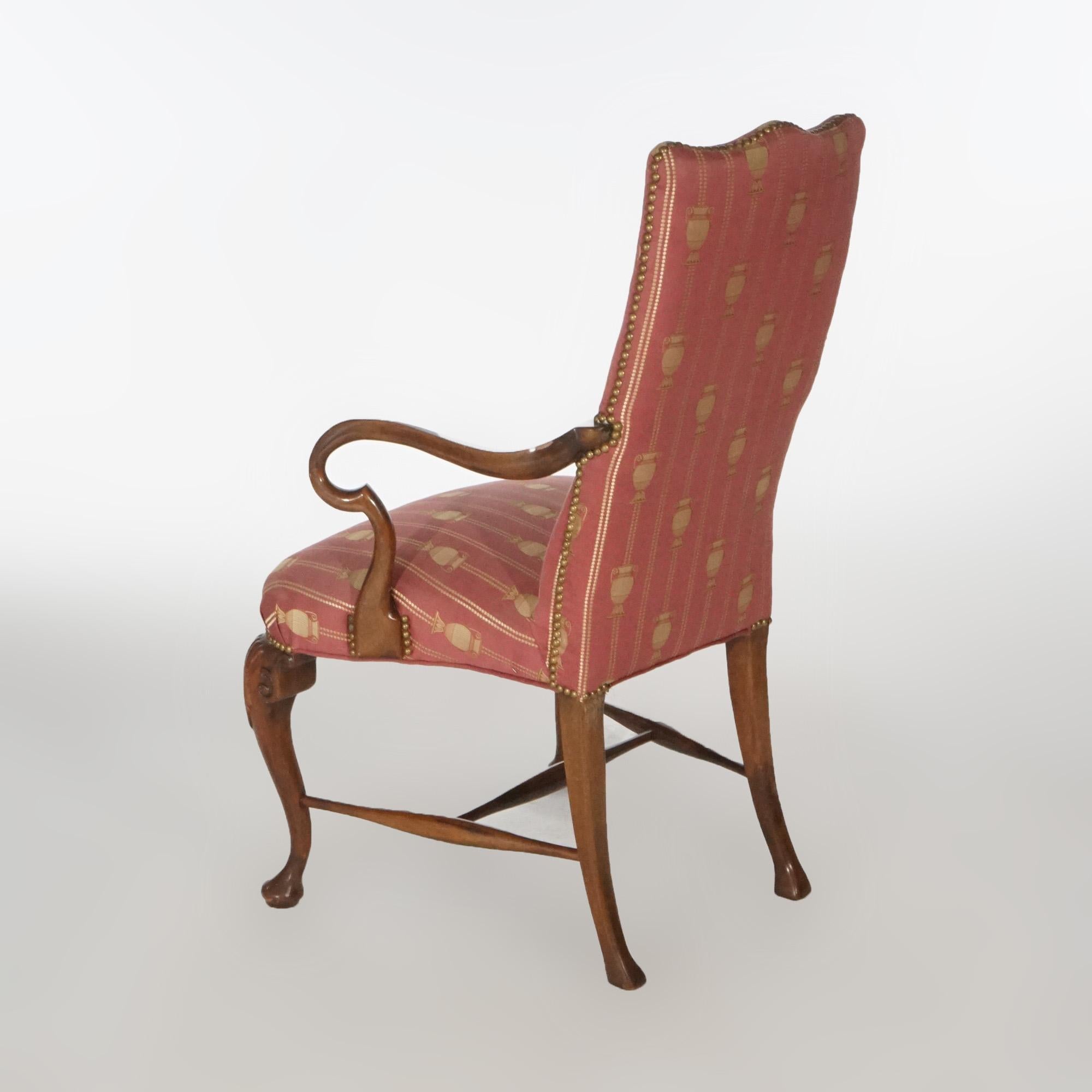 Queen Anne Style Mahogany Upholstered armchair, circa 1940 1