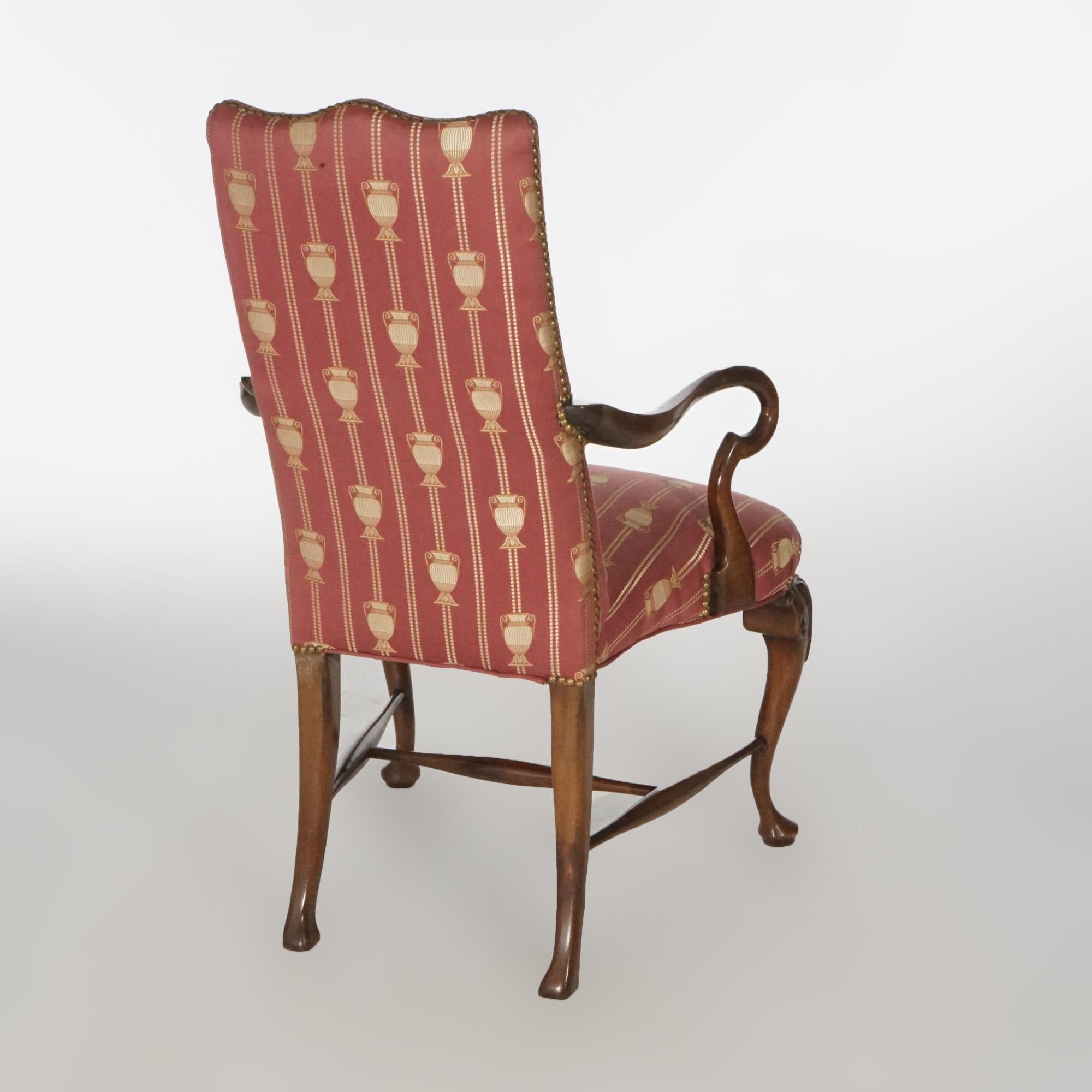 Queen Anne Style Mahogany Upholstered armchair, circa 1940 2
