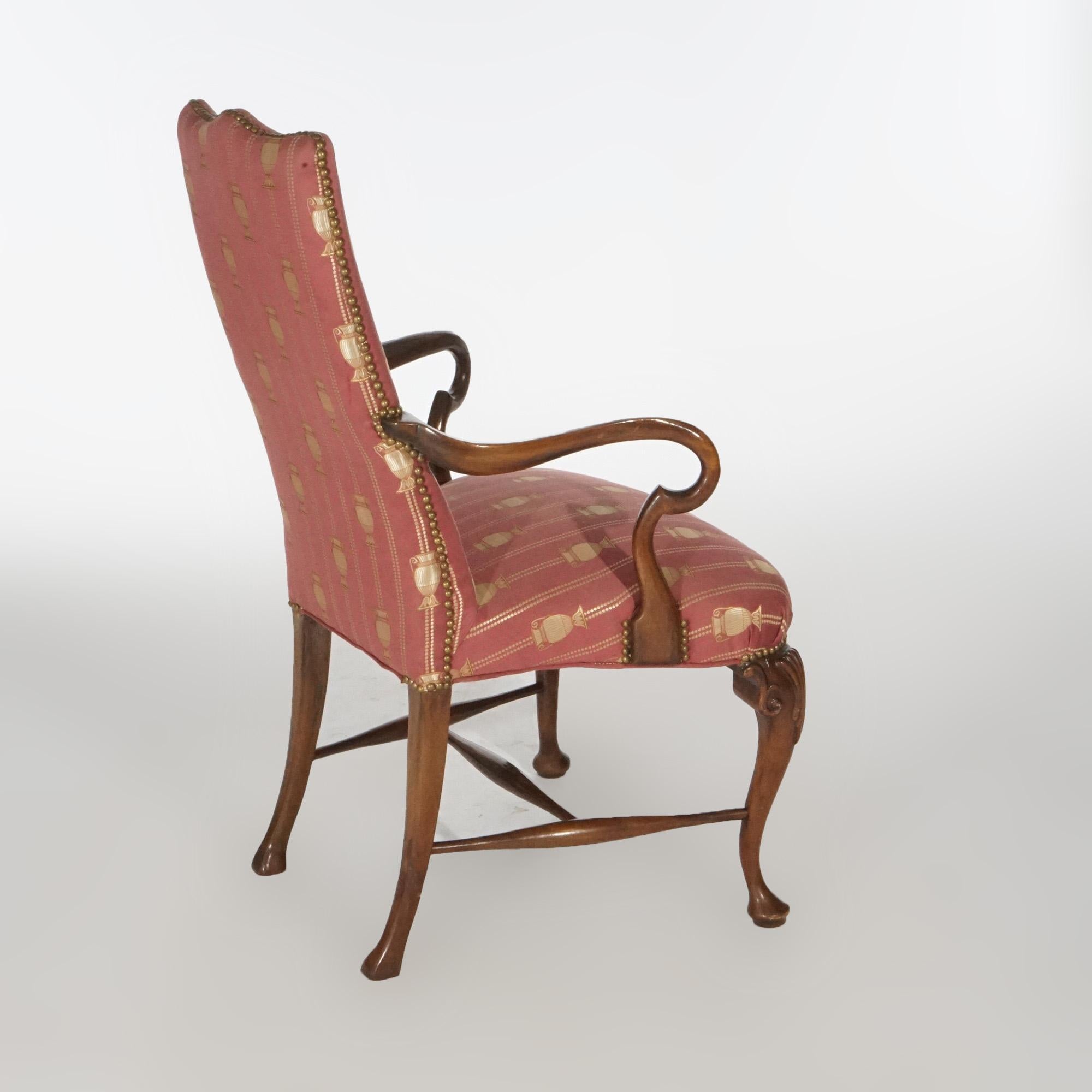 Queen Anne Style Mahogany Upholstered armchair, circa 1940 3