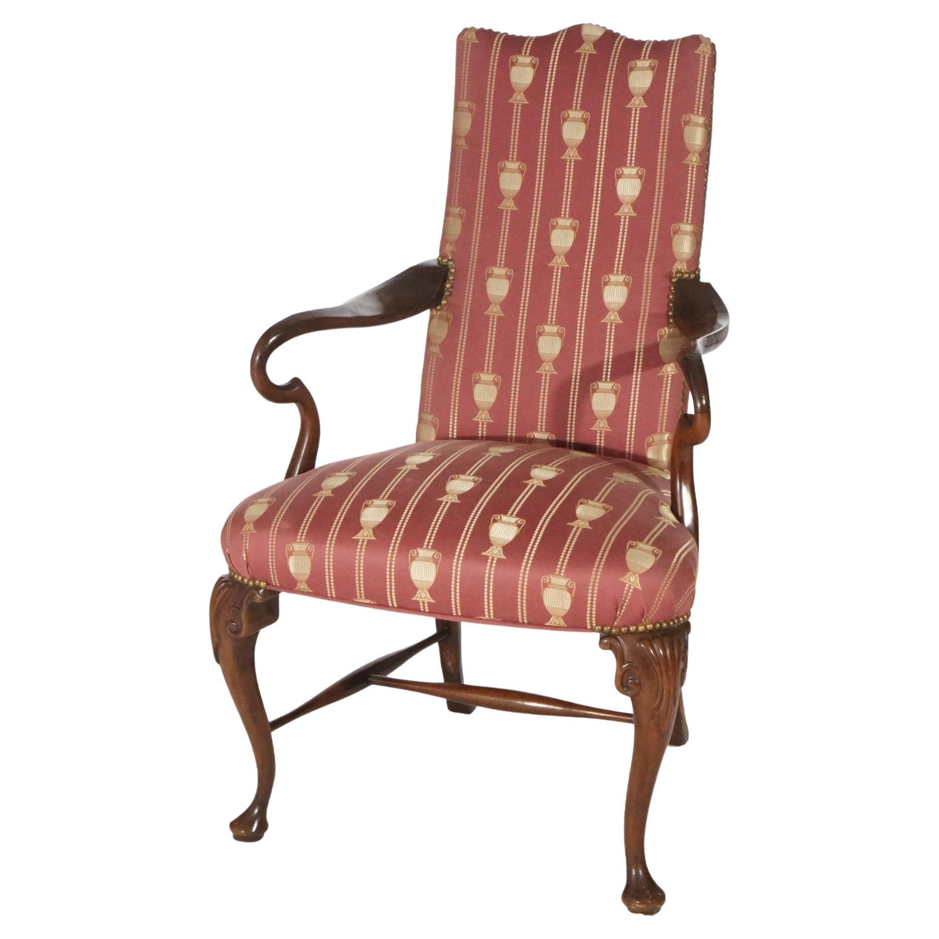 Queen Anne Style Mahogany Upholstered armchair, circa 1940