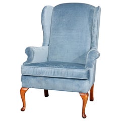 Queen Anne Style Mahogany Upholstered Wingback Chair by Laine, 20th Century