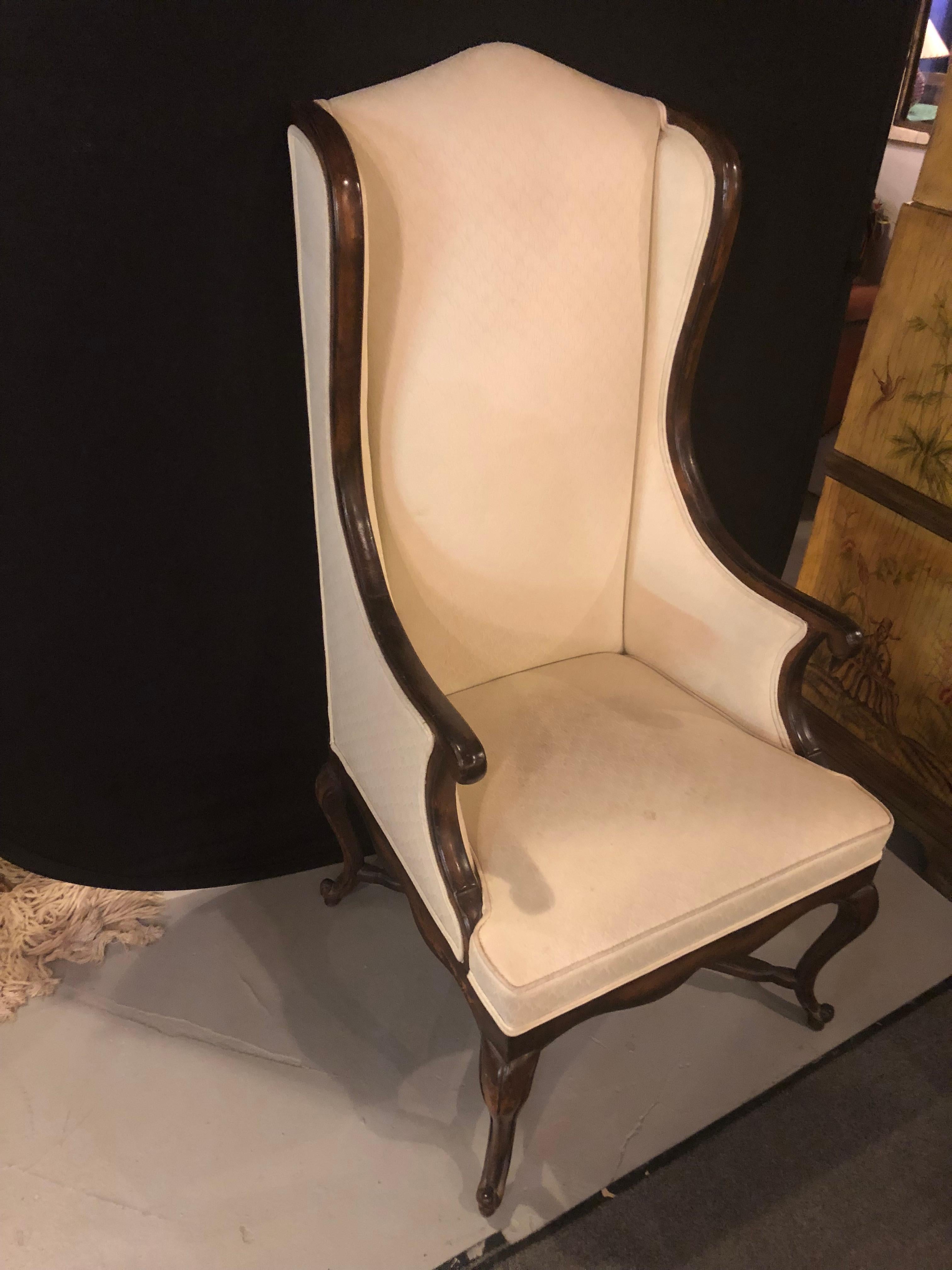 Queen Anne Style Off-White Upholstered Wingback Chair 1