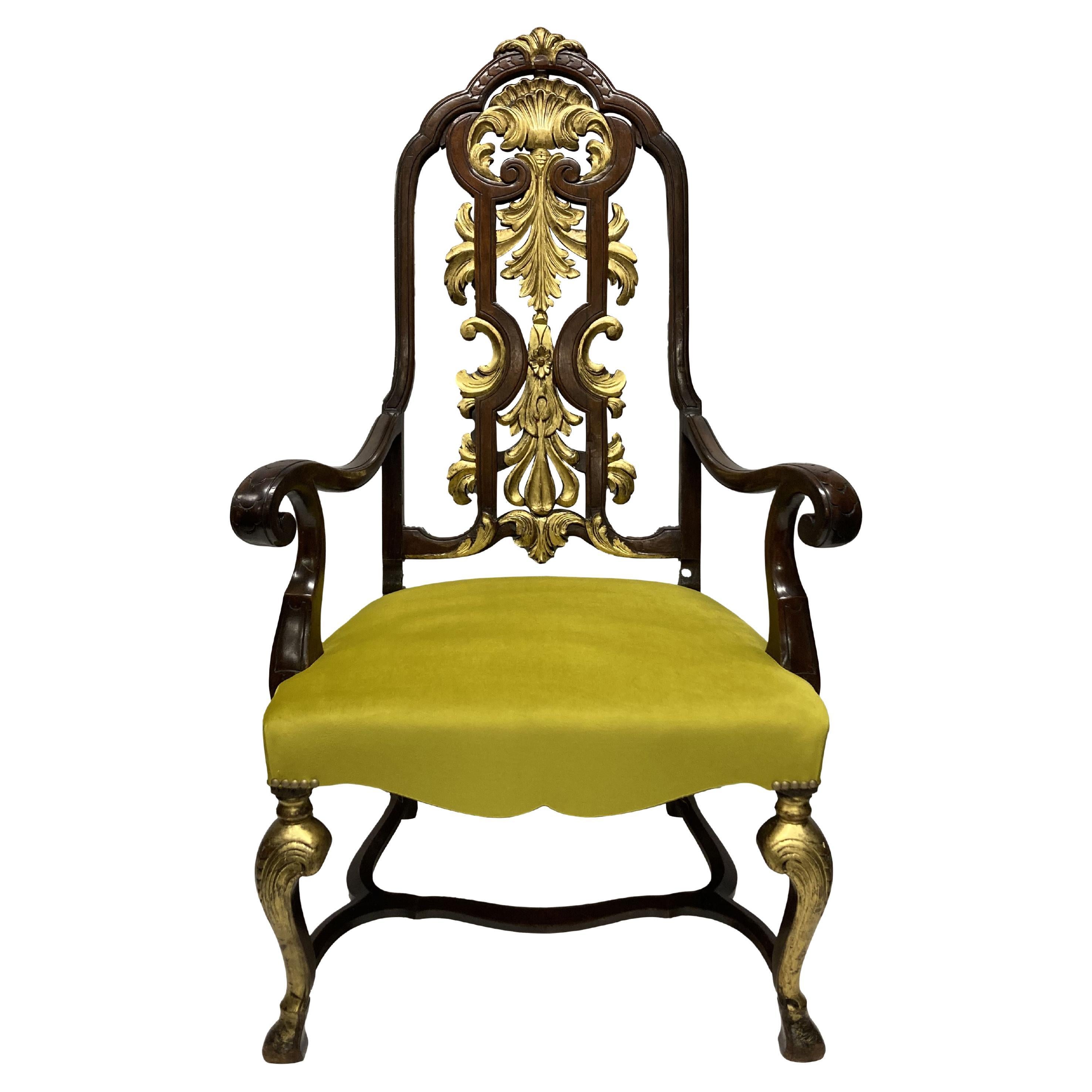 Queen Anne Style Parcel Gilt Armchair