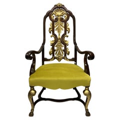 Antique Queen Anne Style Parcel Gilt Armchair