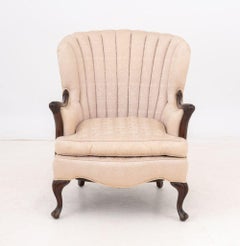 Queen Anne Style Pink Silk Upholstered Armchair