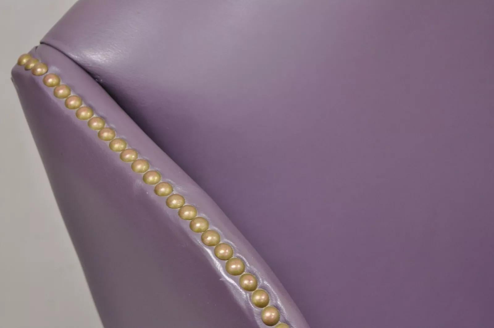 Queen Anne Style Purple Leather Wingback Chair with Nail Heads by Leather Center In Good Condition For Sale In Philadelphia, PA