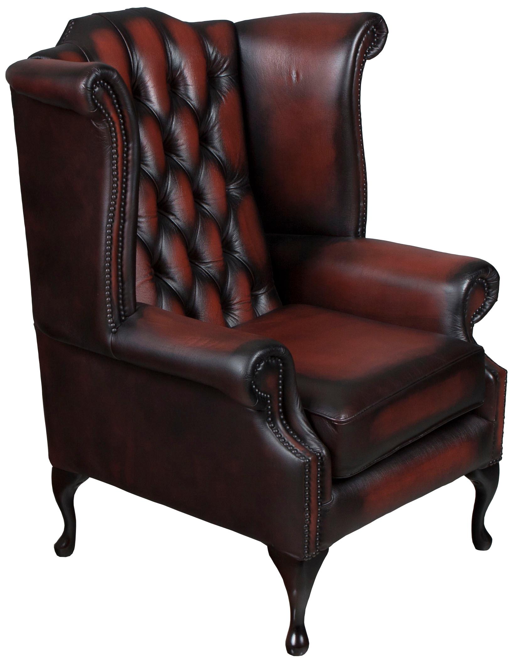 Queen Anne Style Red Tufted Leather Wing Back Armchair (Englisch)