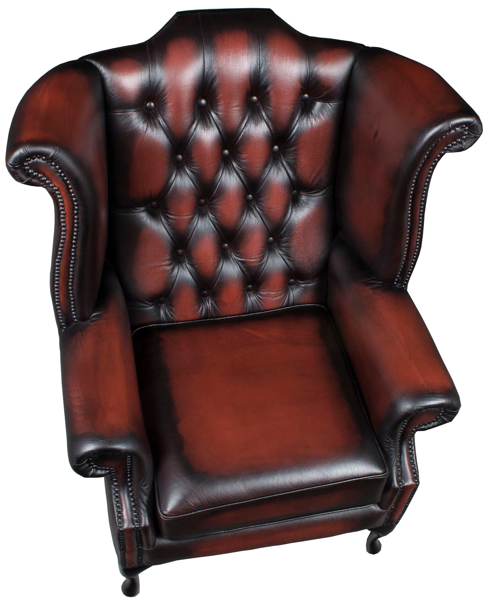 Queen Anne Style Red Tufted Leather Wing Back Armchair 2