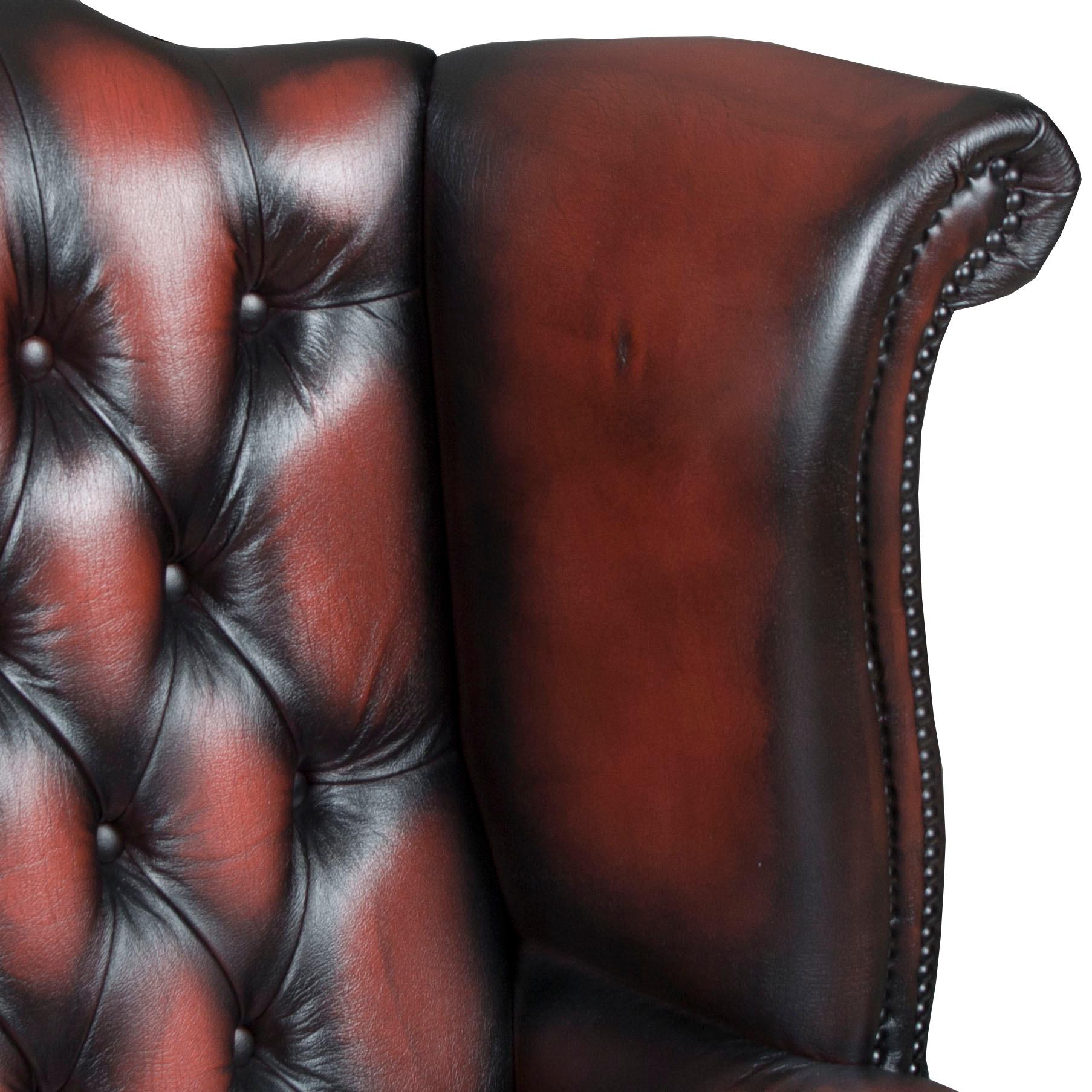 Queen Anne Style Red Tufted Leather Wing Back Armchair 2