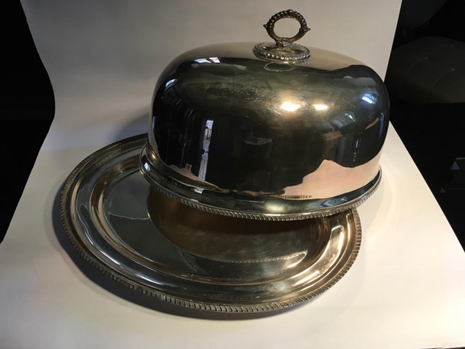Italian Queen Anne Style Silverplate Food Dome on Oval Tray