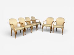 Estilo Reina Ana, Seis Sillas de Comedor, Madera clara, Tela, EEUU, Década de 1940