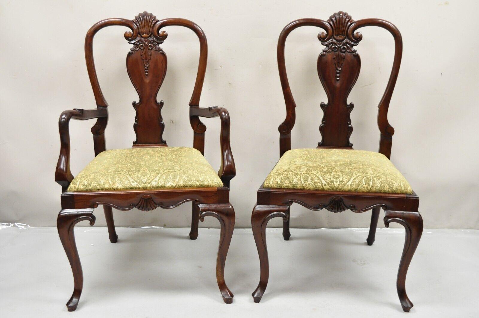Queen Anne Style Solid Mahogany Carved Fan T-Back Dining Chairs- Set of 12 For Sale 5
