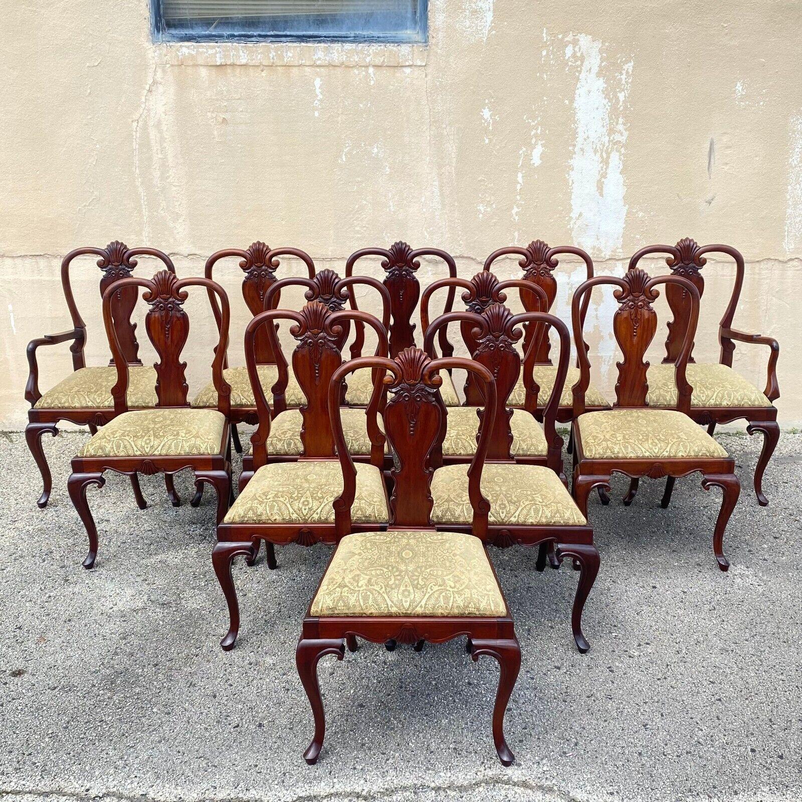 Chaises de salle à manger à dossier en T en acajou massif sculpté de style Queen Anne - Lot de 12 en vente 7