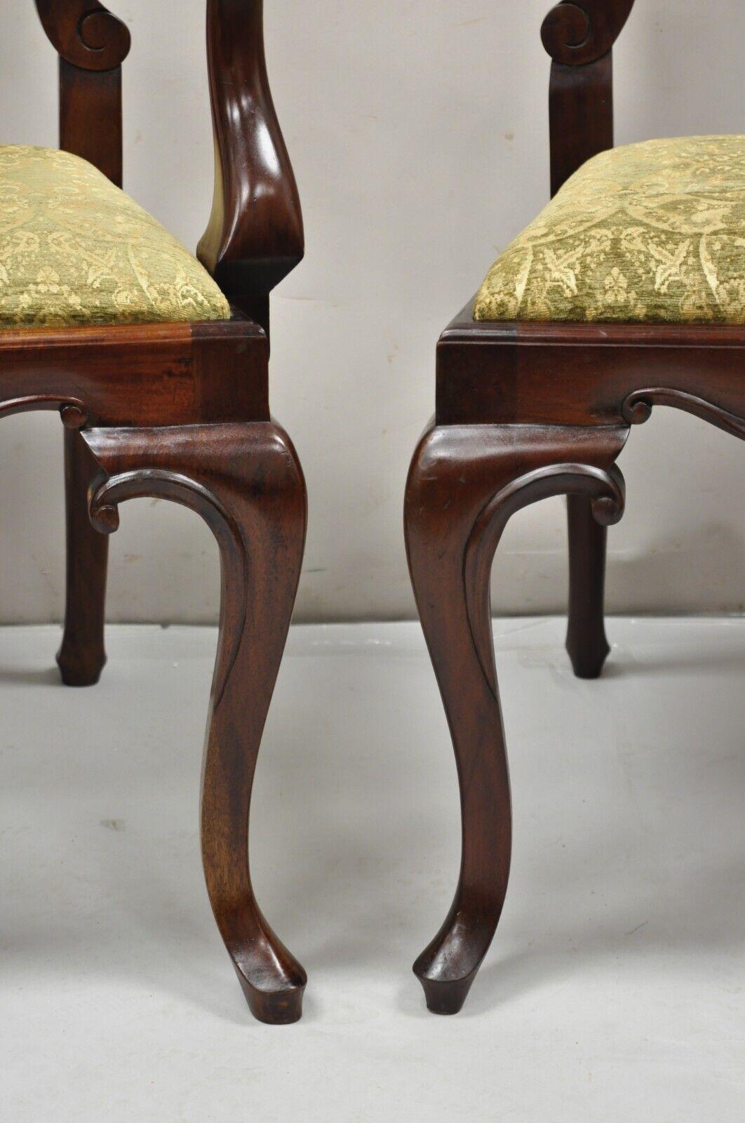 20th Century Queen Anne Style Solid Mahogany Carved Fan T-Back Dining Chairs- Set of 12 For Sale