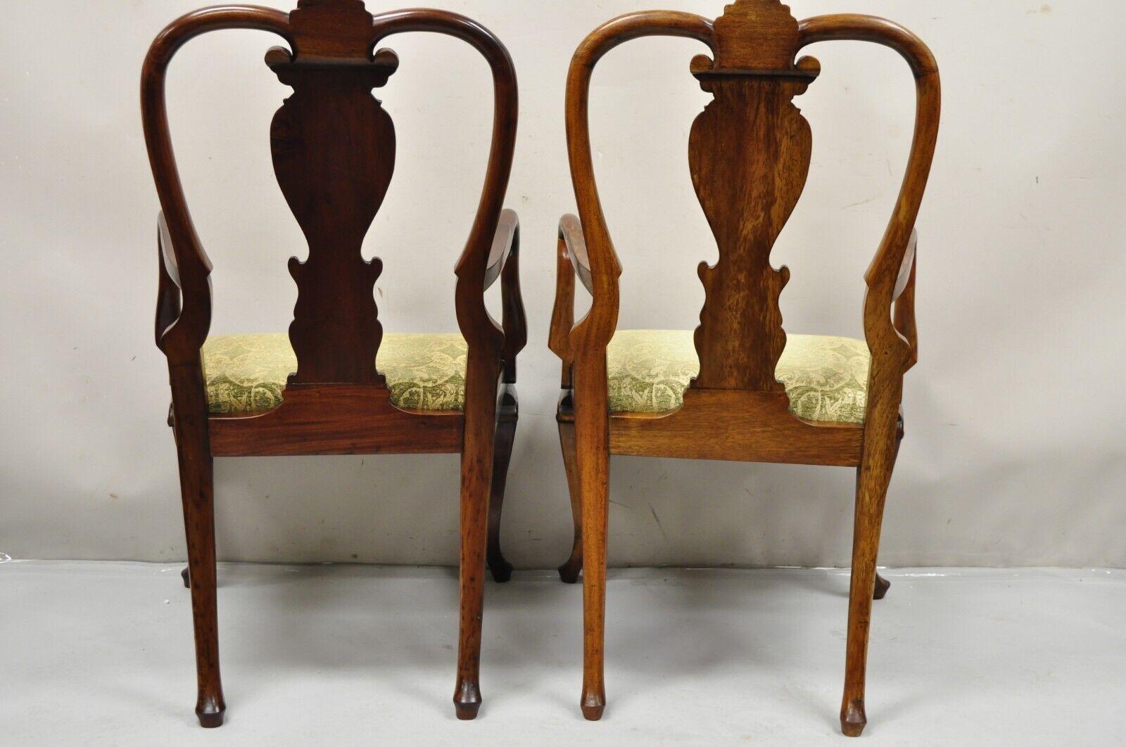 Queen Anne Style Solid Mahogany Carved Fan T-Back Dining Chairs- Set of 12 For Sale 3
