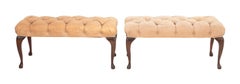 Queen Anne Style Upholstered Benches, Pair
