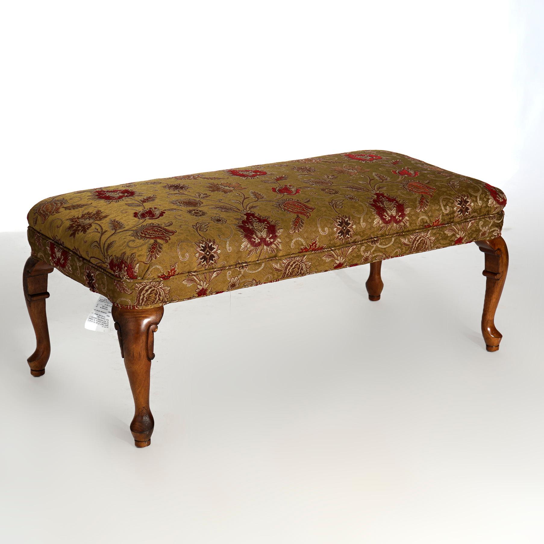 20th Century Queen Anne Style Upholstered Mahogany Long Bench 20th C For Sale