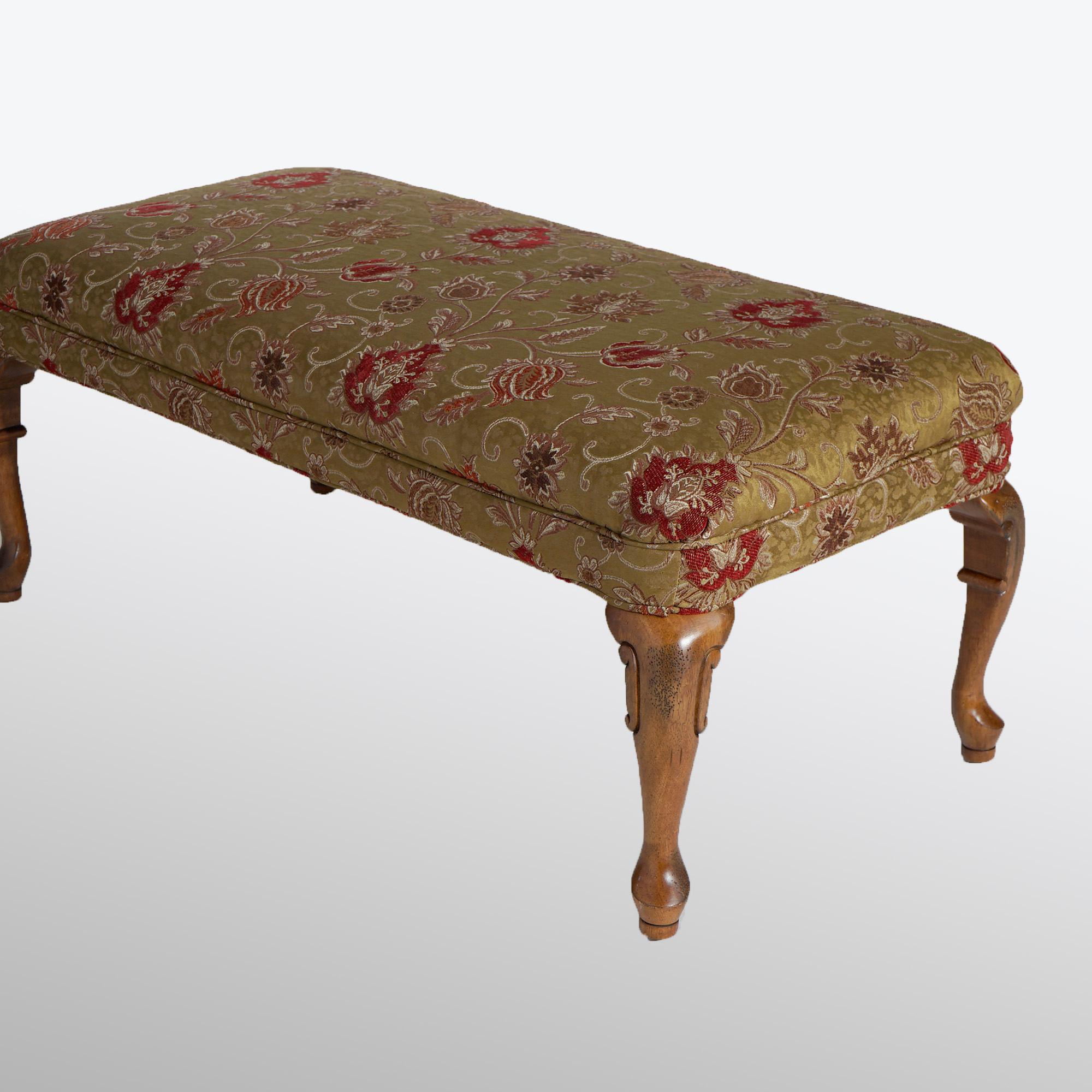 Queen Anne Style Upholstered Mahogany Long Bench 20th C For Sale 1