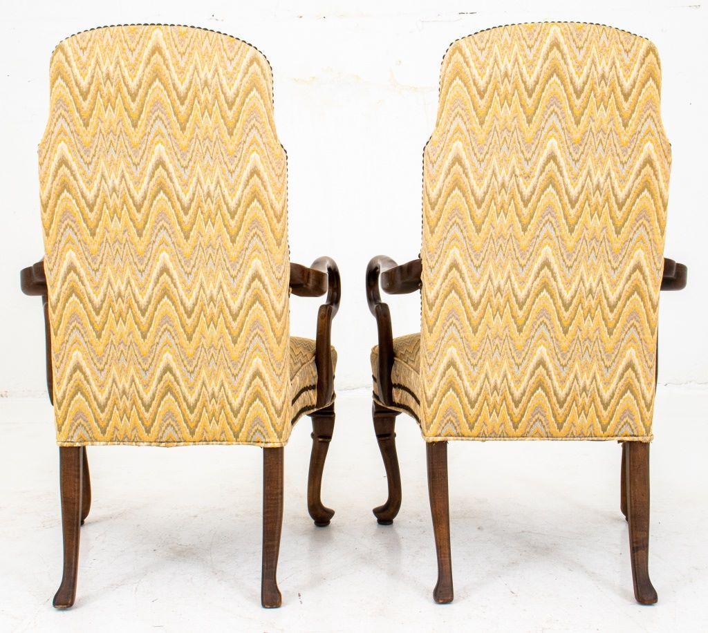 Queen Anne Style Upholstered Open Arm Chairs, Pair In Good Condition In New York, NY