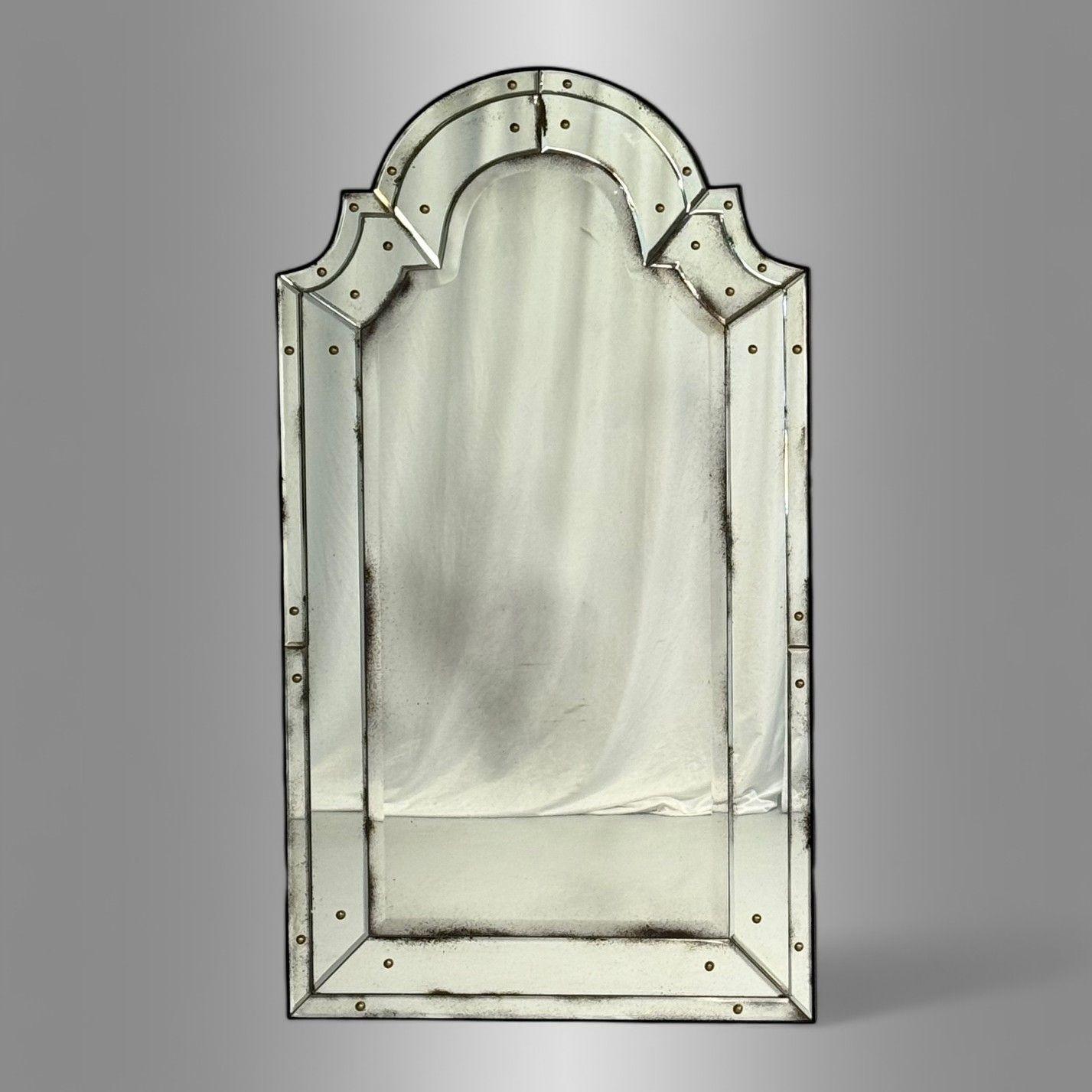 American Queen Anne Style, Venetian Wall Mirrors, Antiqued Beveled Glass, Dome Top For Sale