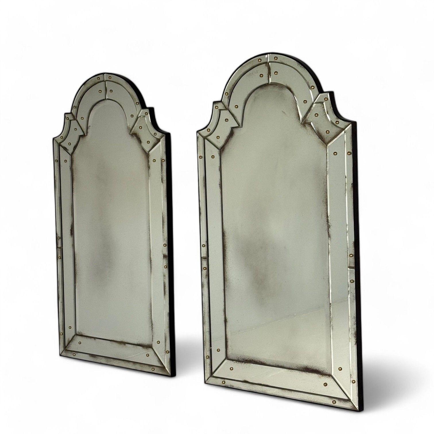 Contemporary Queen Anne Style, Venetian Wall Mirrors, Antiqued Beveled Glass, Dome Top For Sale