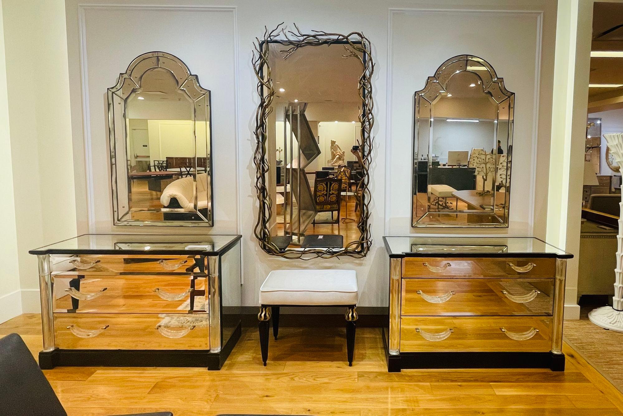 Queen Anne Style, Venetian Wall Mirrors, Antiqued Beveled Glass, Dome Top For Sale 1
