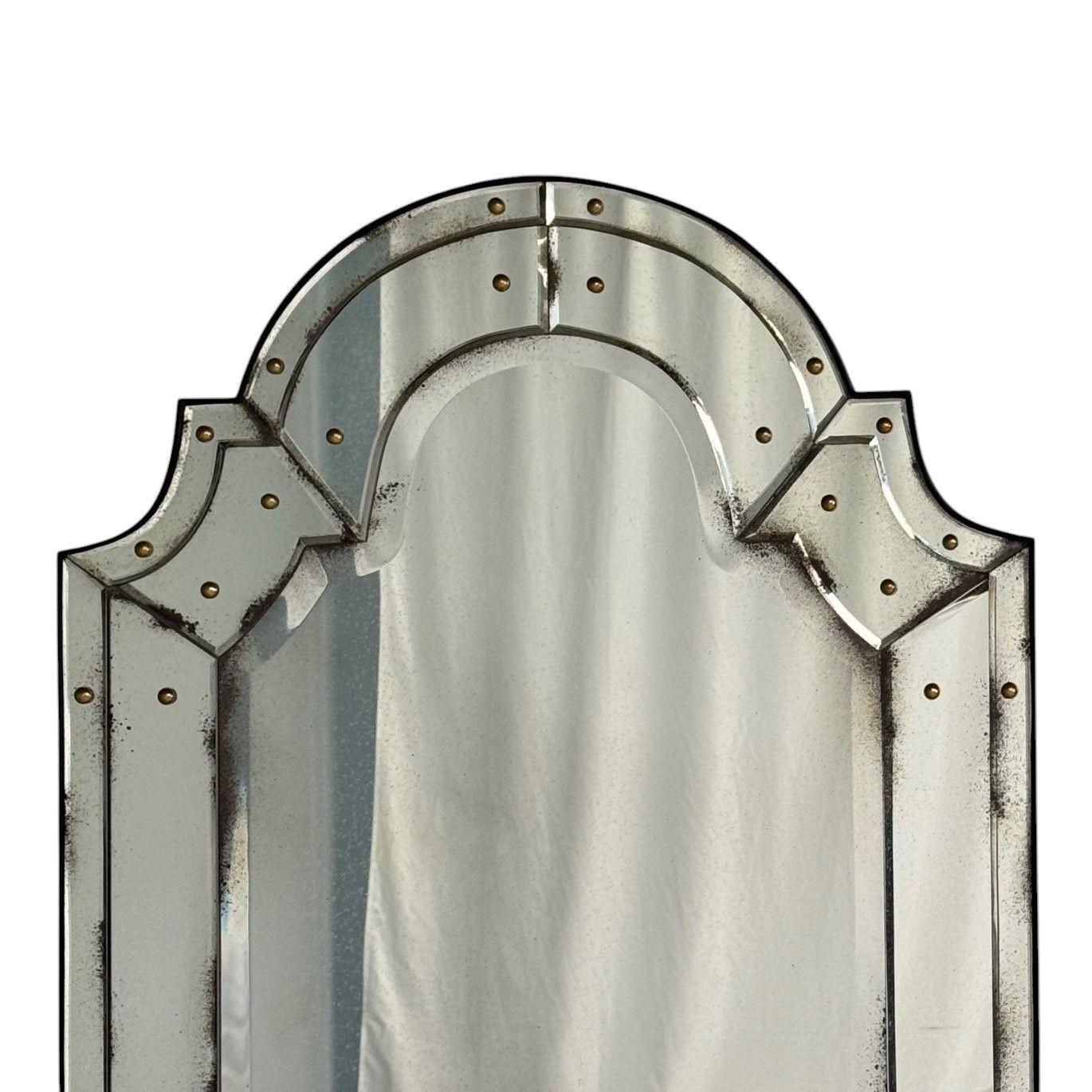 Queen Anne Style, Venetian Wall Mirrors, Antiqued Beveled Glass, Dome Top For Sale 4