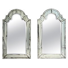 Queen Anne Style, Venetian Wall Mirrors, Antiqued Beveled Glass, Dome Top