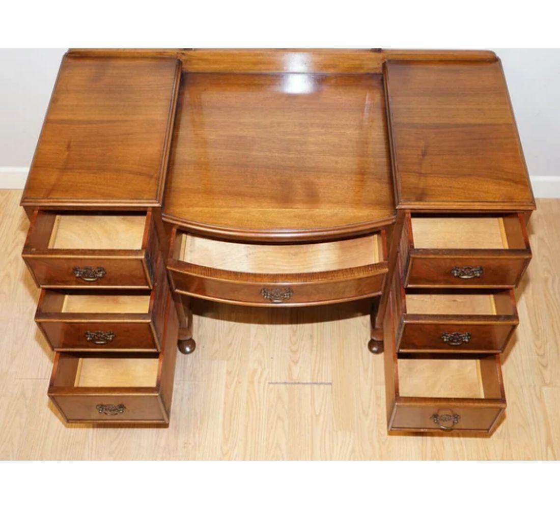 Queen Anne Style Vintage Burr Walnut Dressing Table & Stool with Trifold Mirrors 1