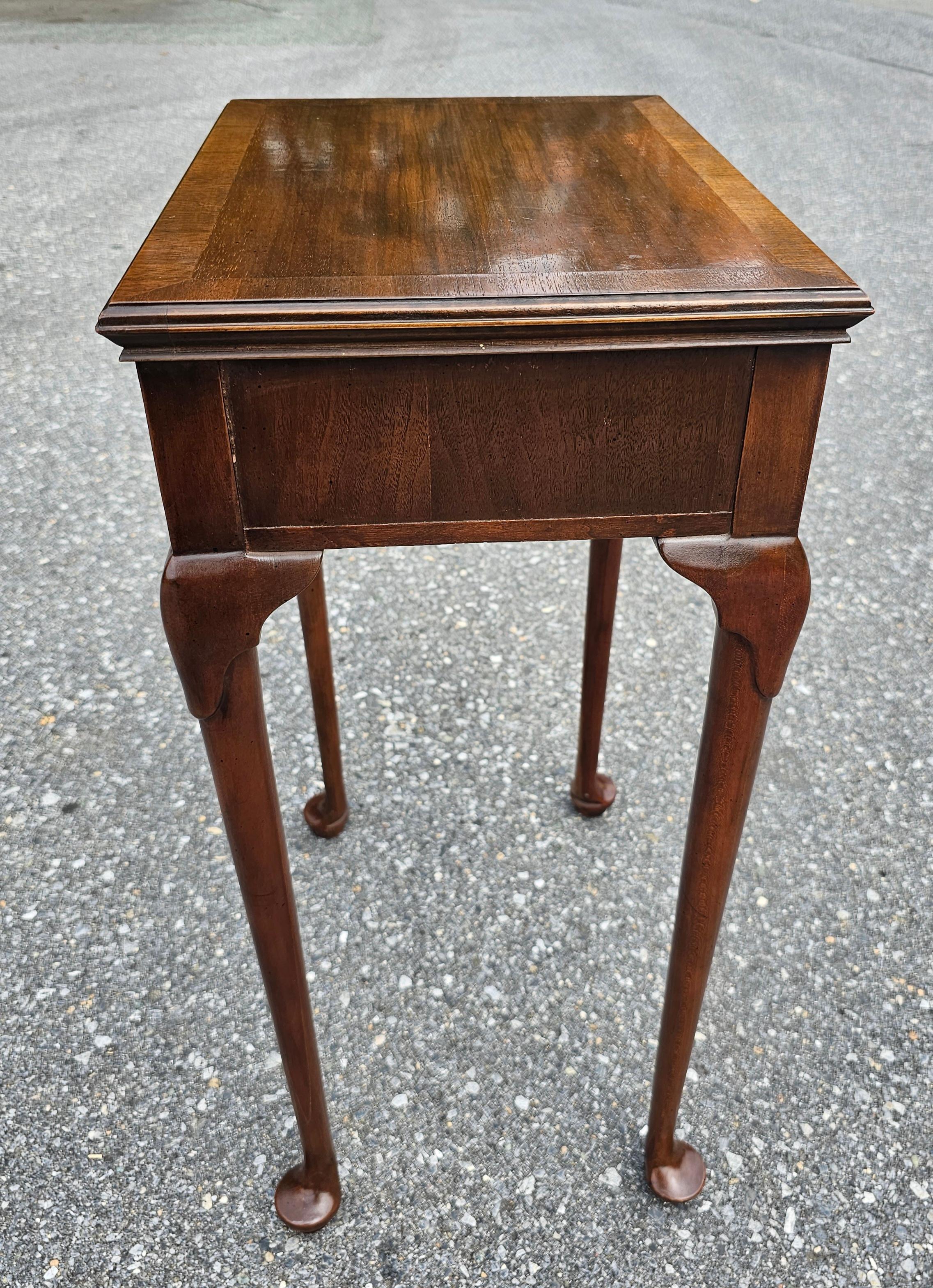 American Queen Anne Style Walnut Banded Top Side Table For Sale