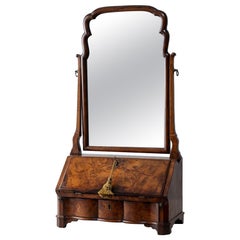 Queen Anne Style Walnut Bureau Dressing Mirror, English, 19th Century