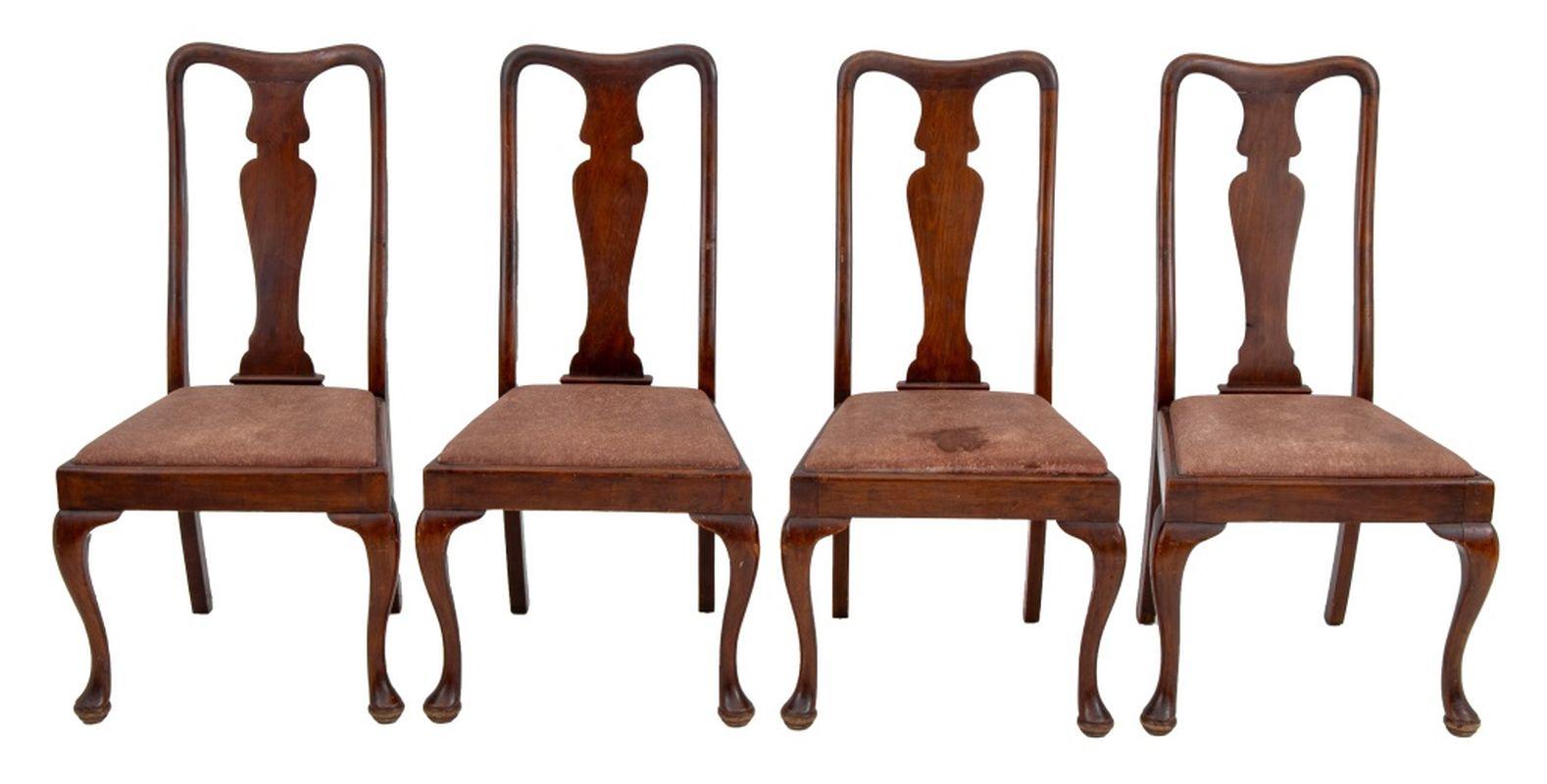 Queen Anne Style Walnut Dining Chairs, 4