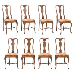 Queen Anne Style Walnut Dining Chairs, 8