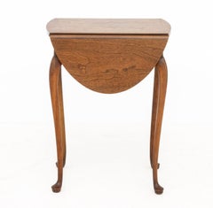Queen Anne Style Walnut Drop Leaf Oval Side Table