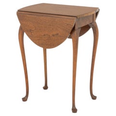 Queen Anne Style Walnut Drop Leaf Oval Side Table