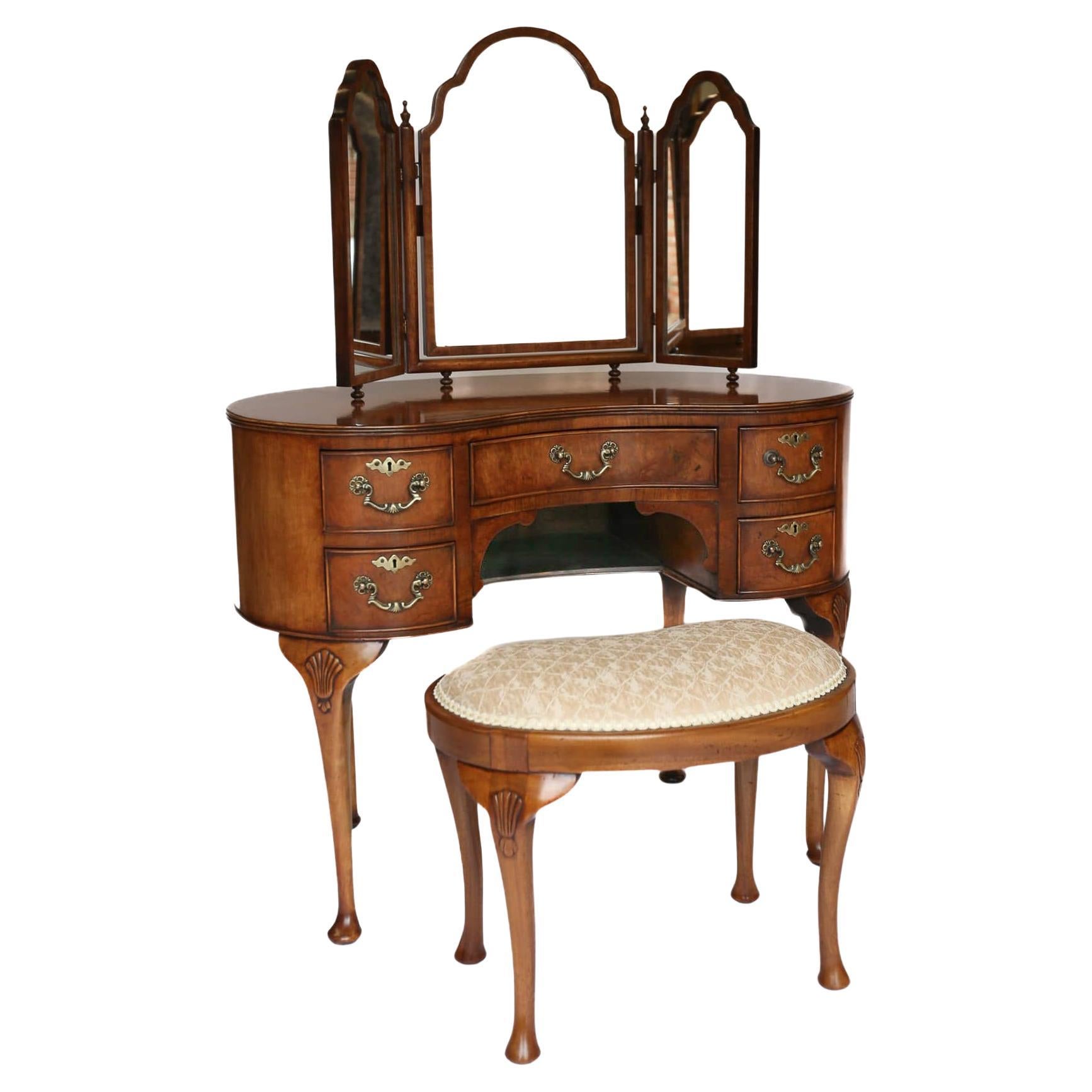 Queen Anne Style Walnut Kidney Dressing Table Circa 1930s