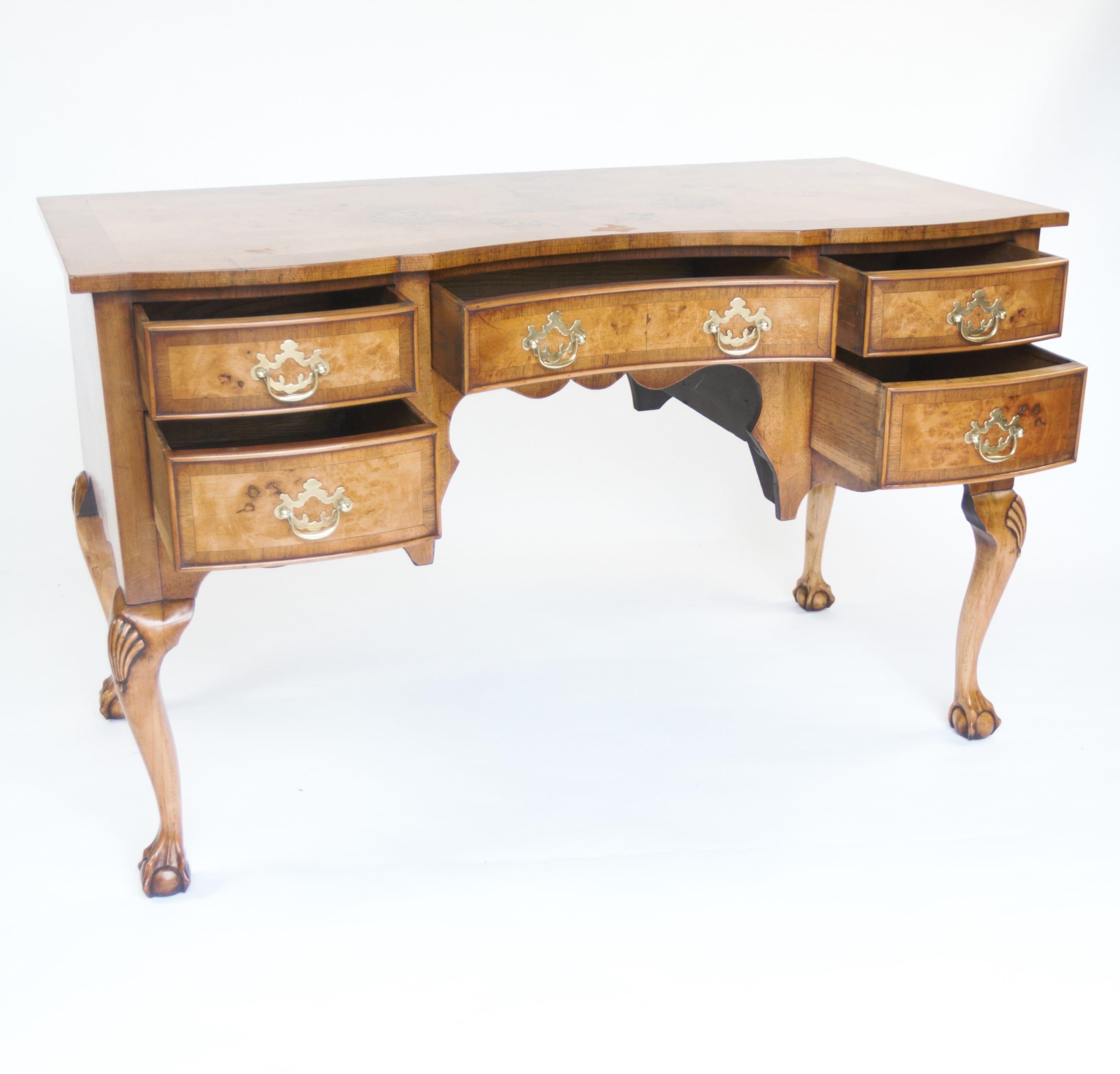 British Queen Anne style Walnut Kneehole Dressing table with mirror & stool