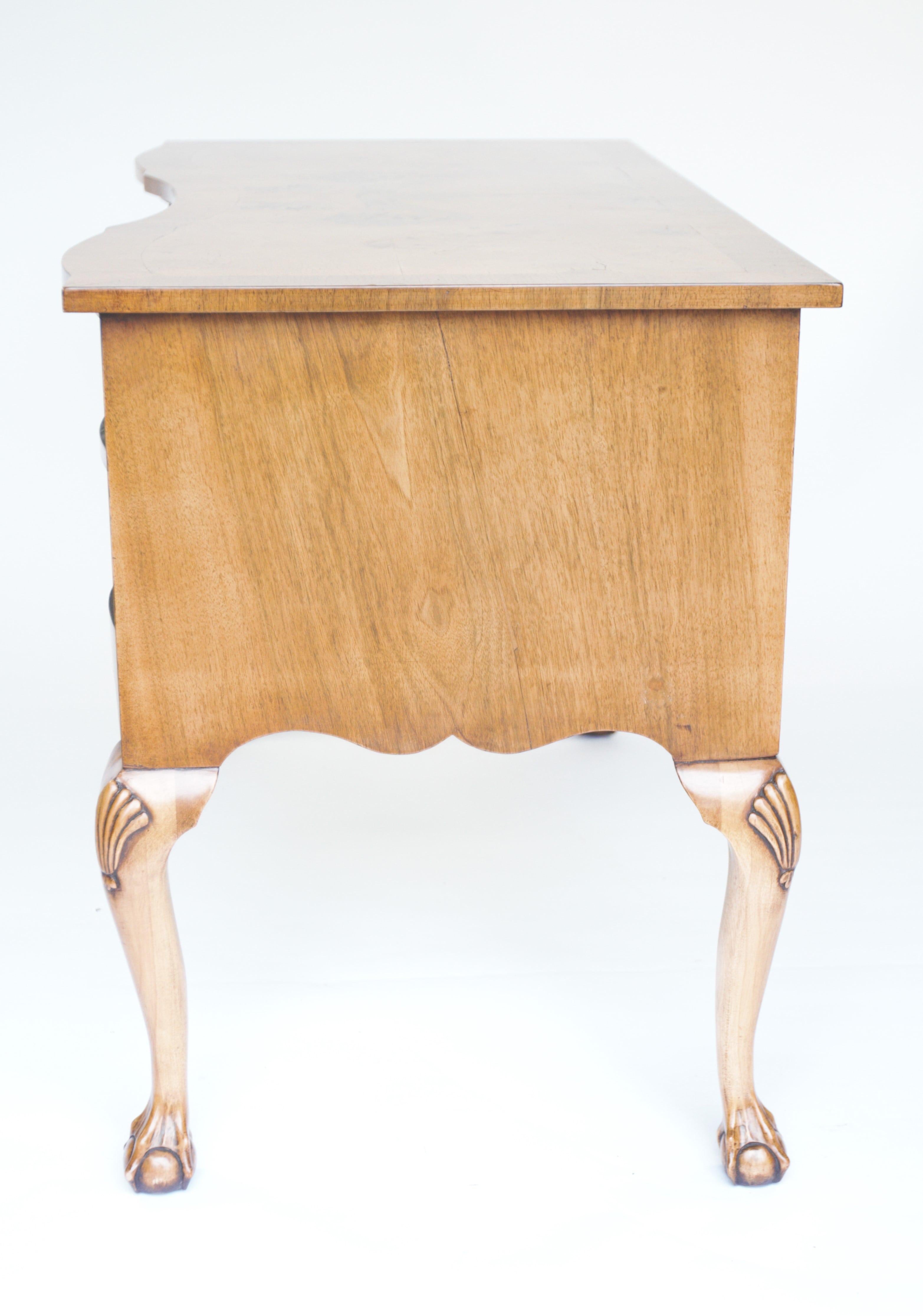 Queen Anne style Walnut Kneehole Dressing table with mirror & stool 2