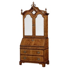 Queen Anne Style Walnut Secretary Bookcase – Chinoiserie 
Mirror Doors