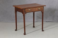 Queen Anne Style Walnut Side Table with Wood Inlays and Brass Hardware