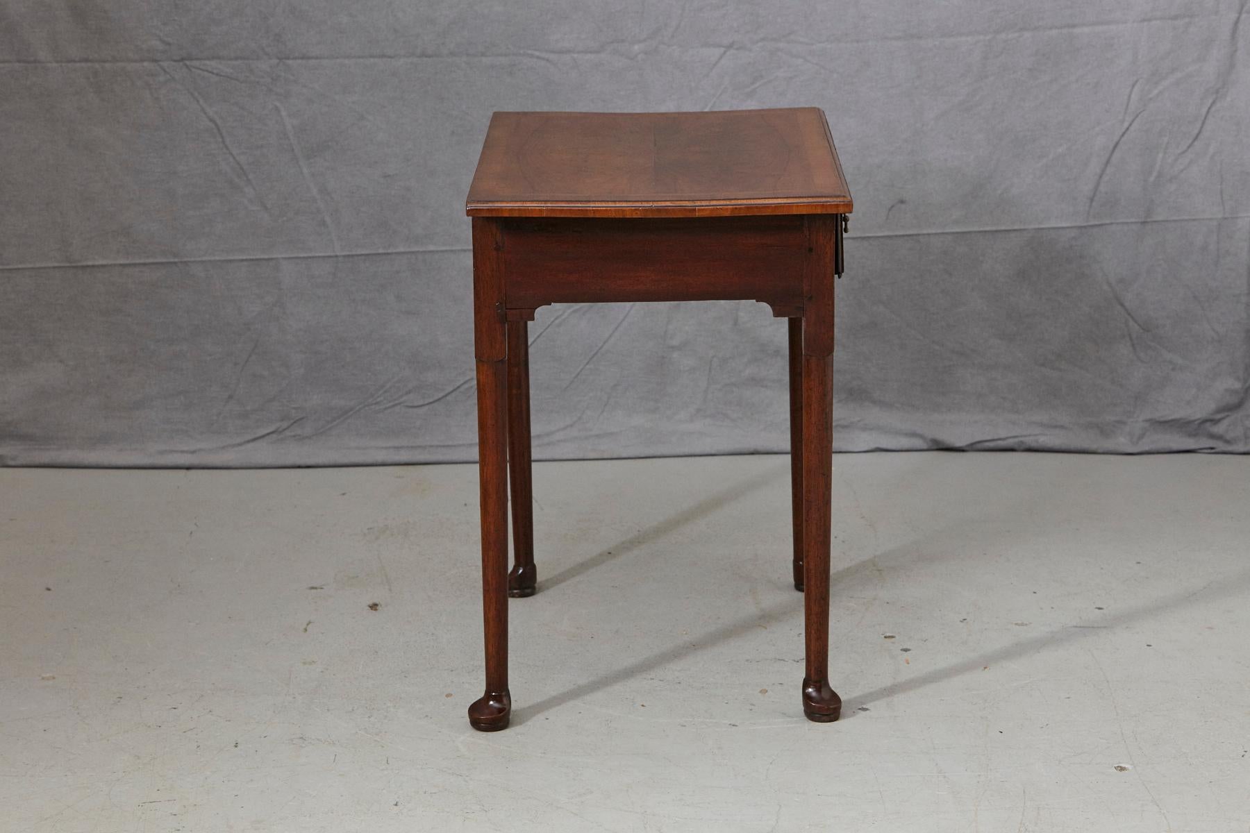 19th Century Queen Anne Style Walnut Side Table with Wood Inlays and Brass Hardware
