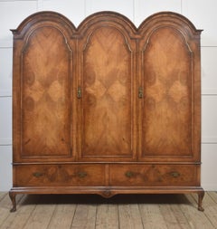 Queen Anne–Style Walnut Triple Wardrobe
