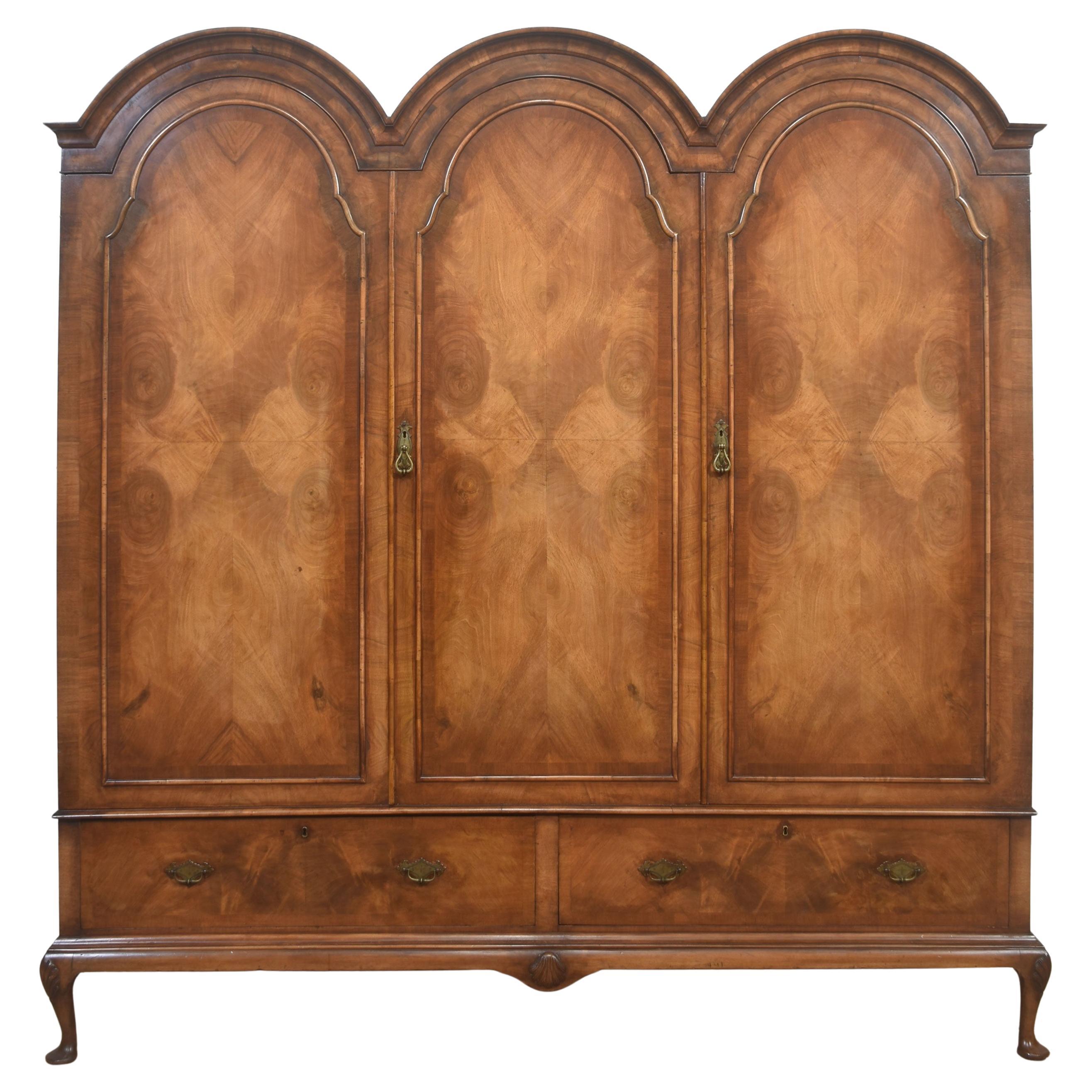 Queen Anne–Style Walnut Triple Wardrobe For Sale