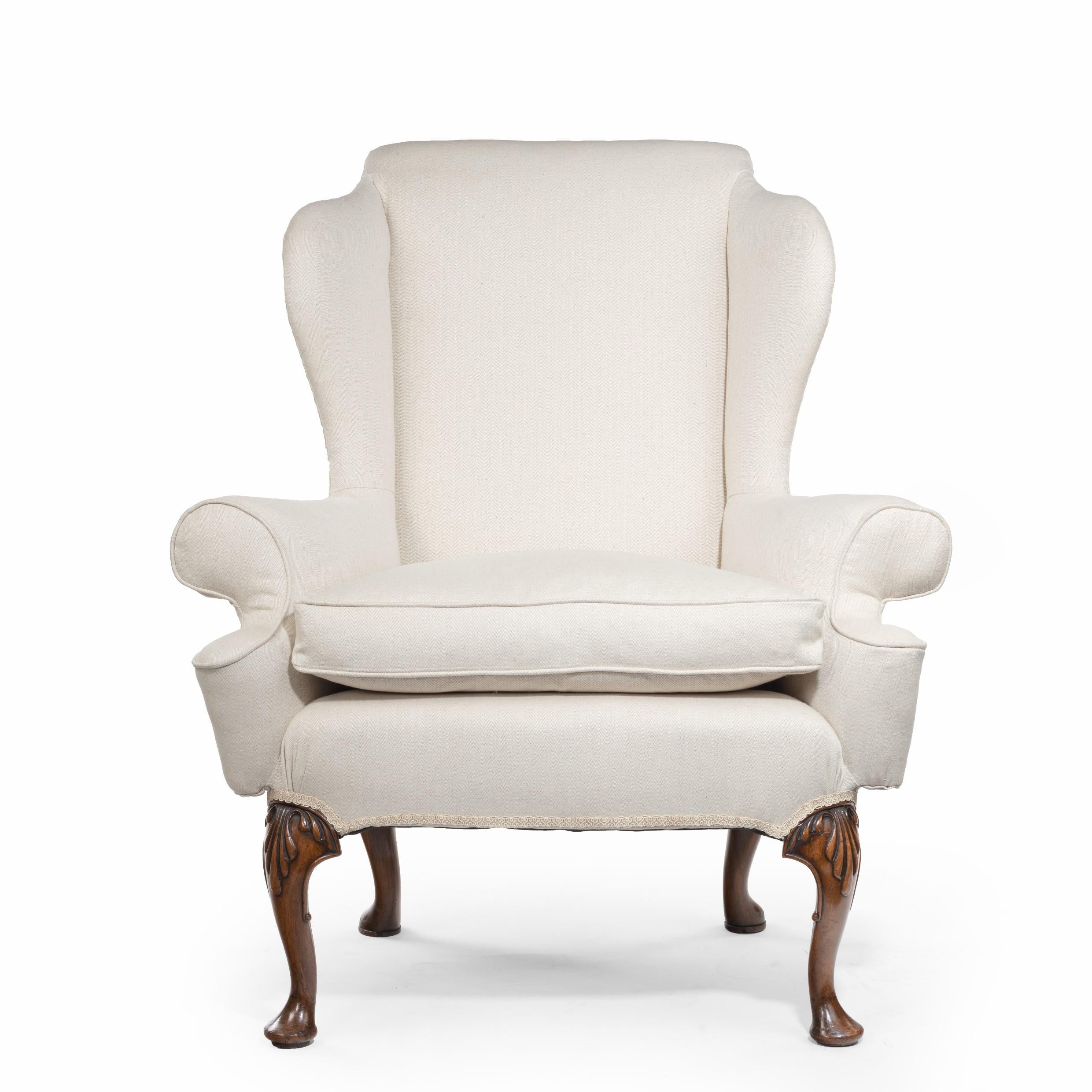 English Queen Anne Style Walnut Wing Armchairs